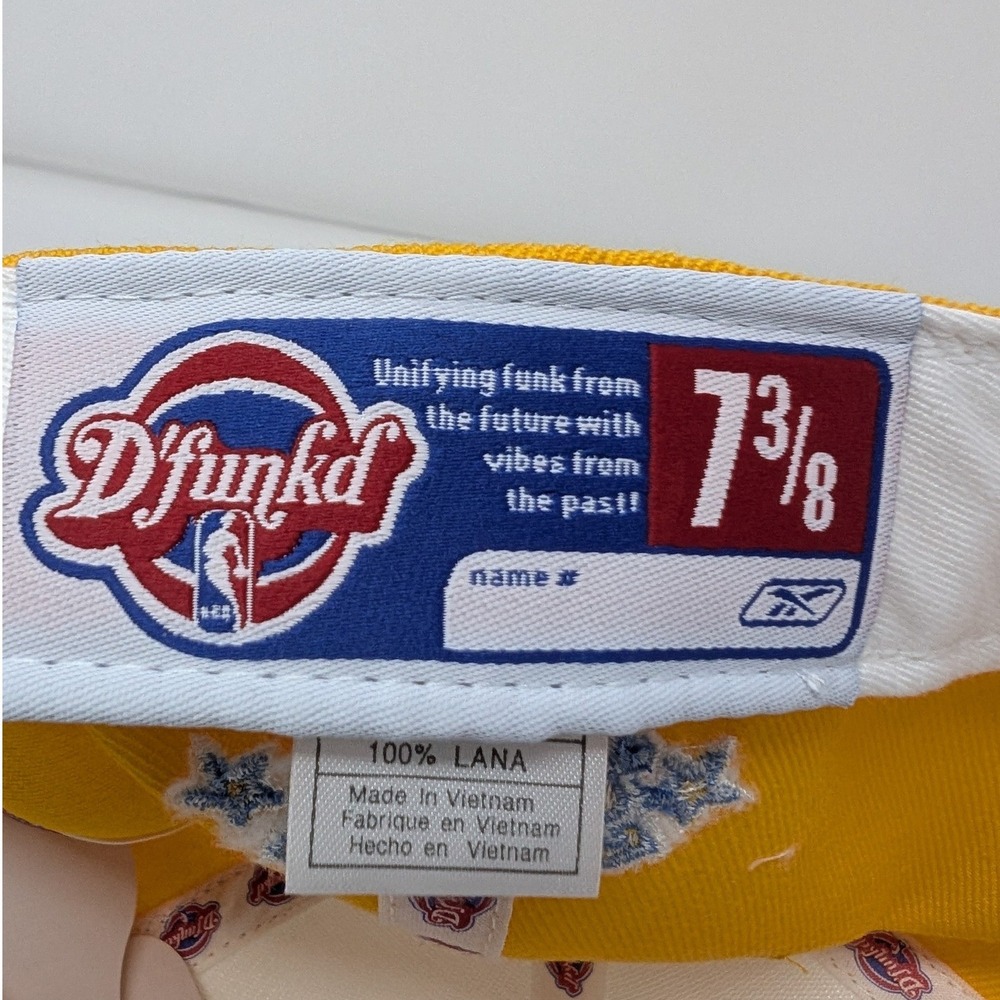 Reebok NWT MPLS Lakers D'Funkd Fitted Hat 7 3/8 Wool White Yellow Blue Flat Brim - Picture 7 of 13